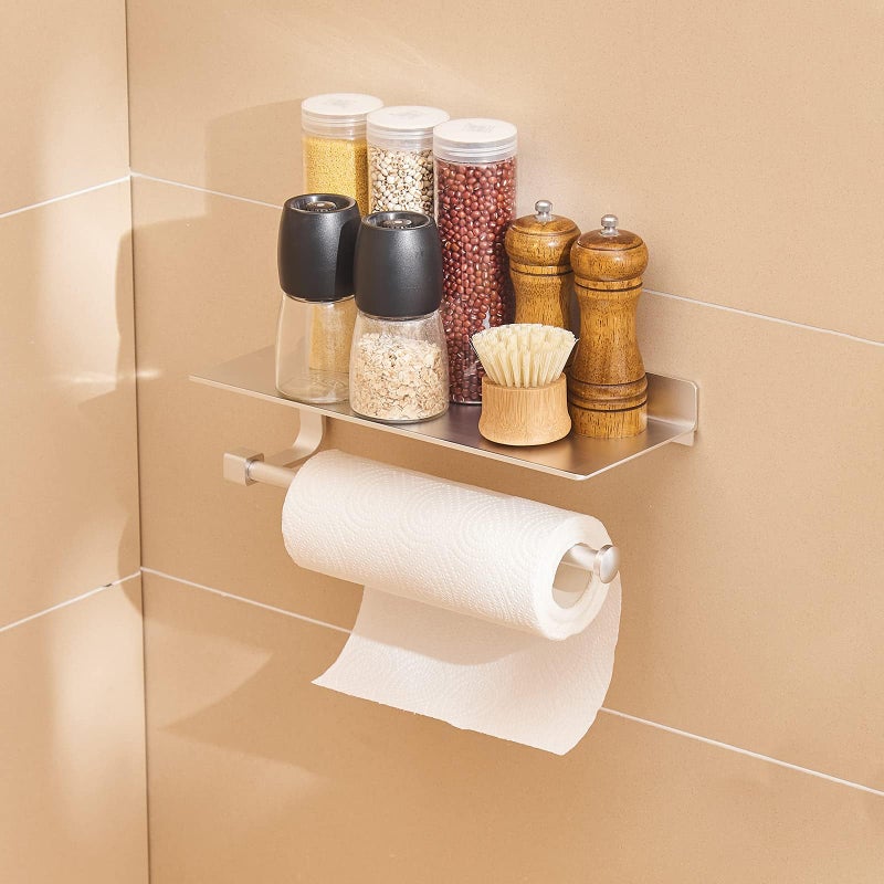 JOOM Paper Towel Holder Wall Mount - for Bathroom Hand Towel Holder with Shelf- Kitchen Towel Holder - Matter Silver - Image 4